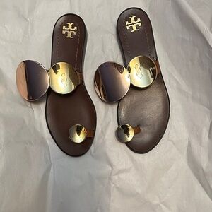Tory Burch Metallic Gold and Brown Sandals
